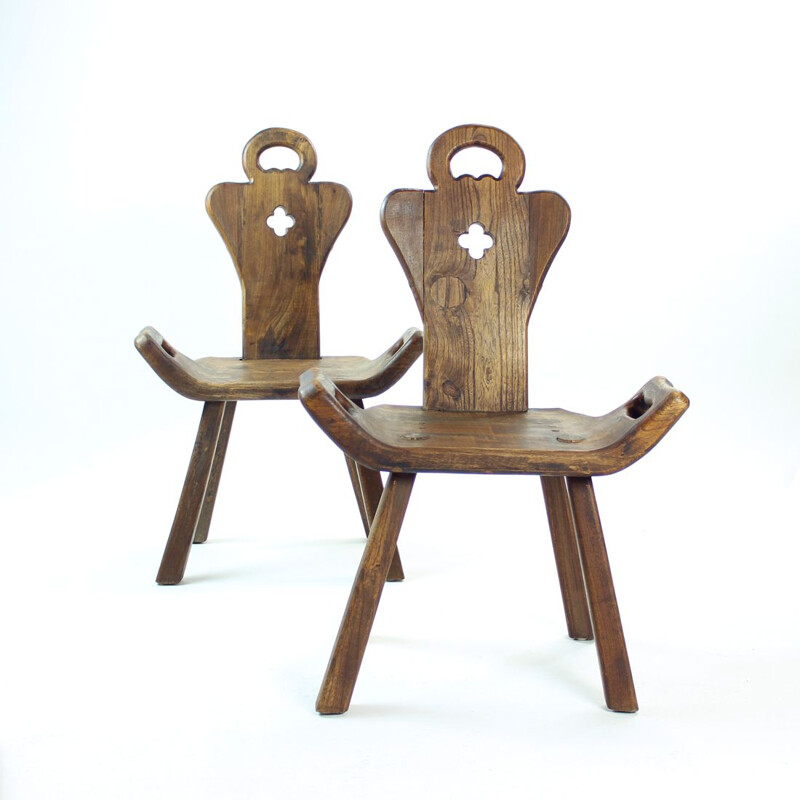 Silla auxiliar vintage de madera hecha a mano, Países Bajos 1930