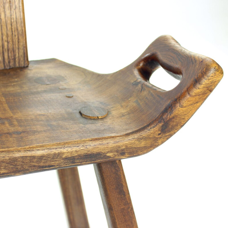 Vintage handmade wooden side chair, Netherlands 1930