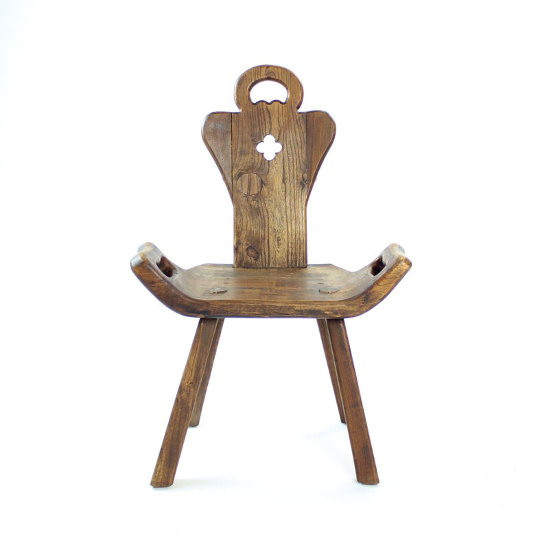 Vintage handmade wooden side chair, Netherlands 1930