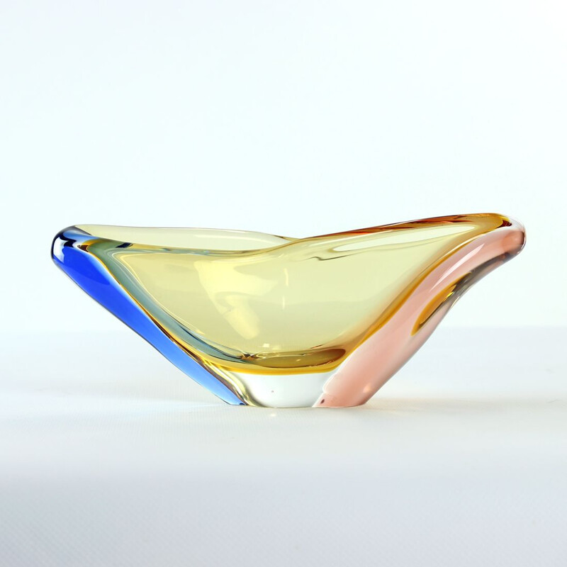 Mid century Art glass bowl by Frantisek Zemek for Sklarny Mstisov, 1960