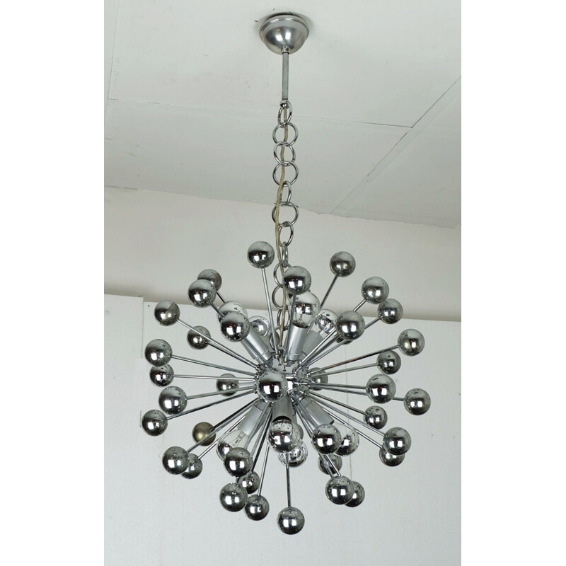 "Sputnik" chandelier in chromed metal and plastic - 1960s