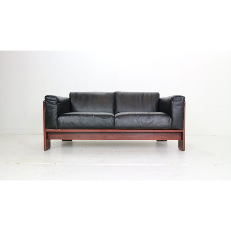 Vintage black leather sofa by Tobia Scarpa, 1960s