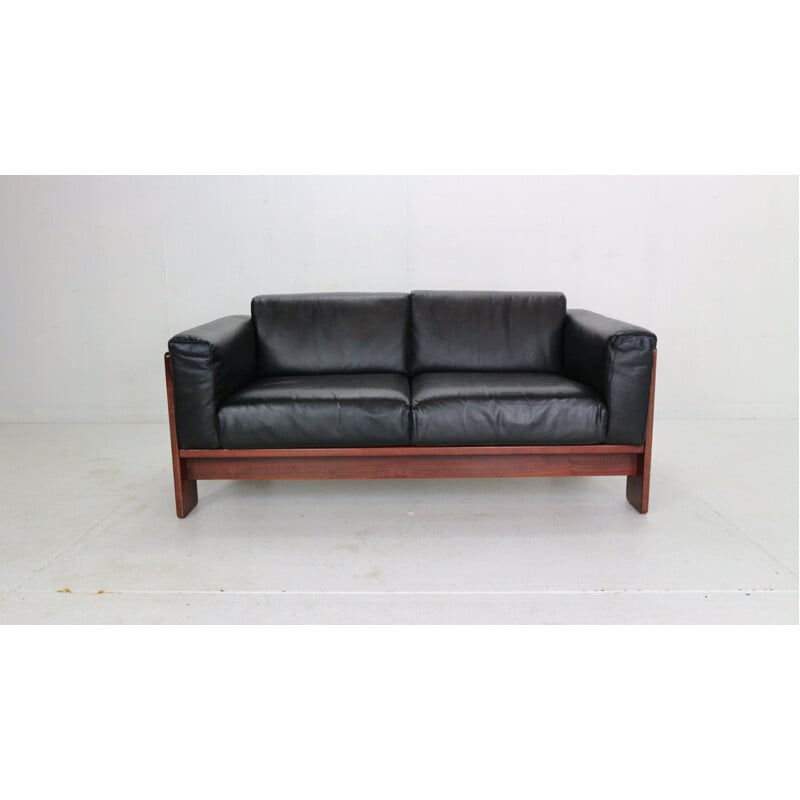 Vintage black leather sofa by Tobia Scarpa, 1960s