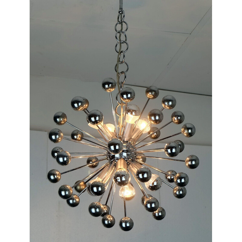 "Sputnik" chandelier in chromed metal and plastic - 1960s