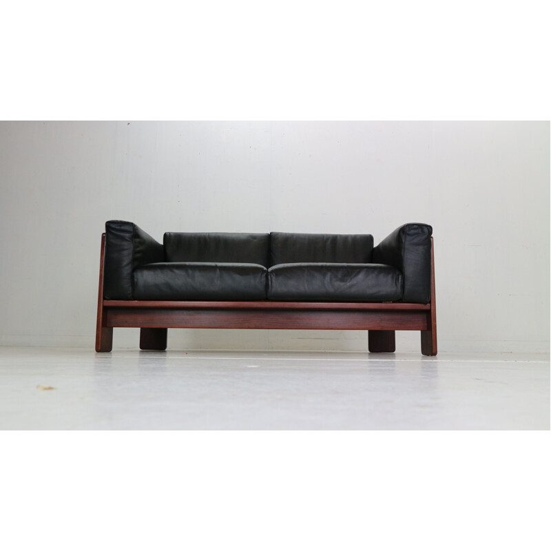 Vintage black leather sofa by Tobia Scarpa, 1960s