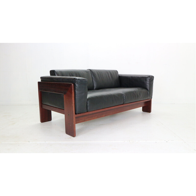 Vintage black leather sofa by Tobia Scarpa, 1960s