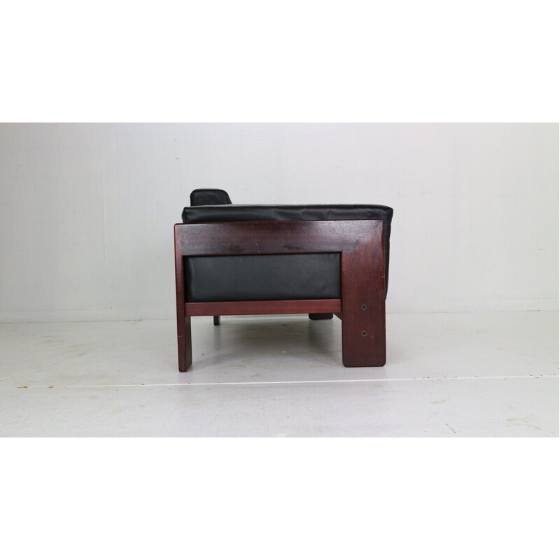 Canapé vintage en cuir noir par Tobia Scarpa, 1960