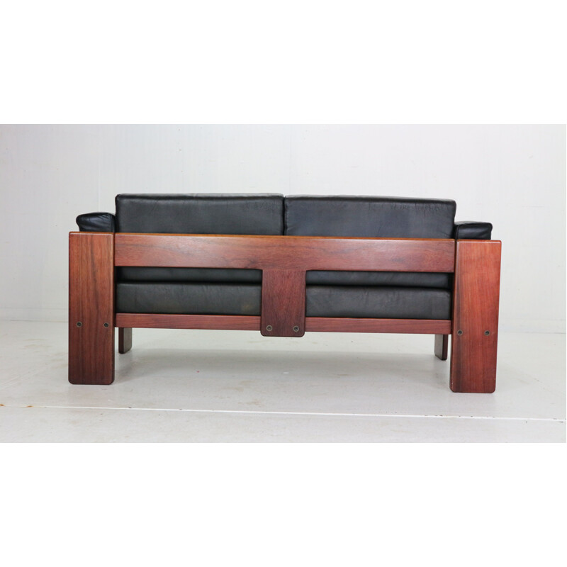 Vintage black leather sofa by Tobia Scarpa, 1960s