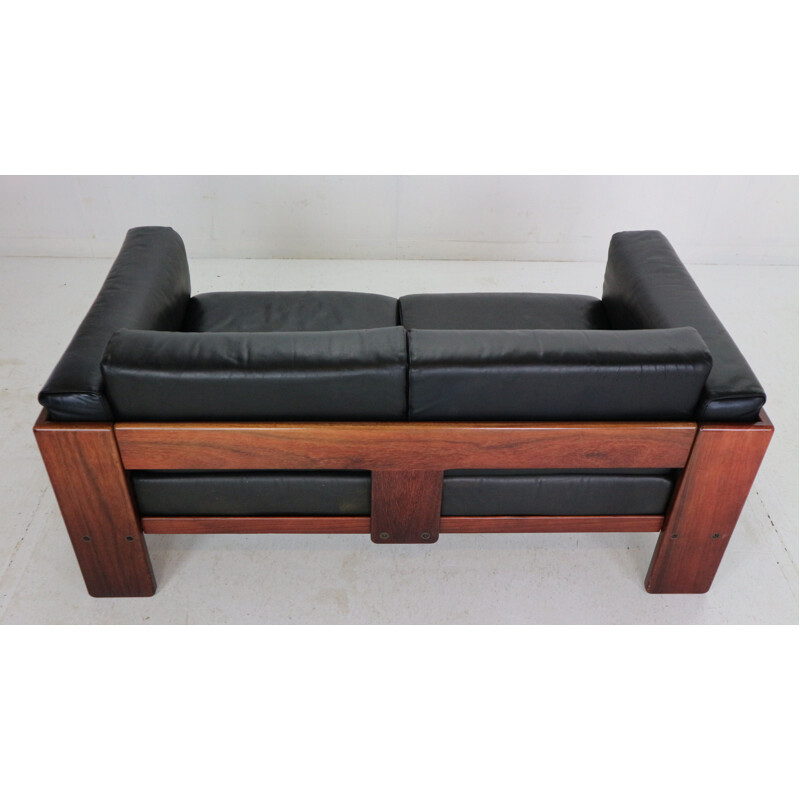 Vintage black leather sofa by Tobia Scarpa, 1960s