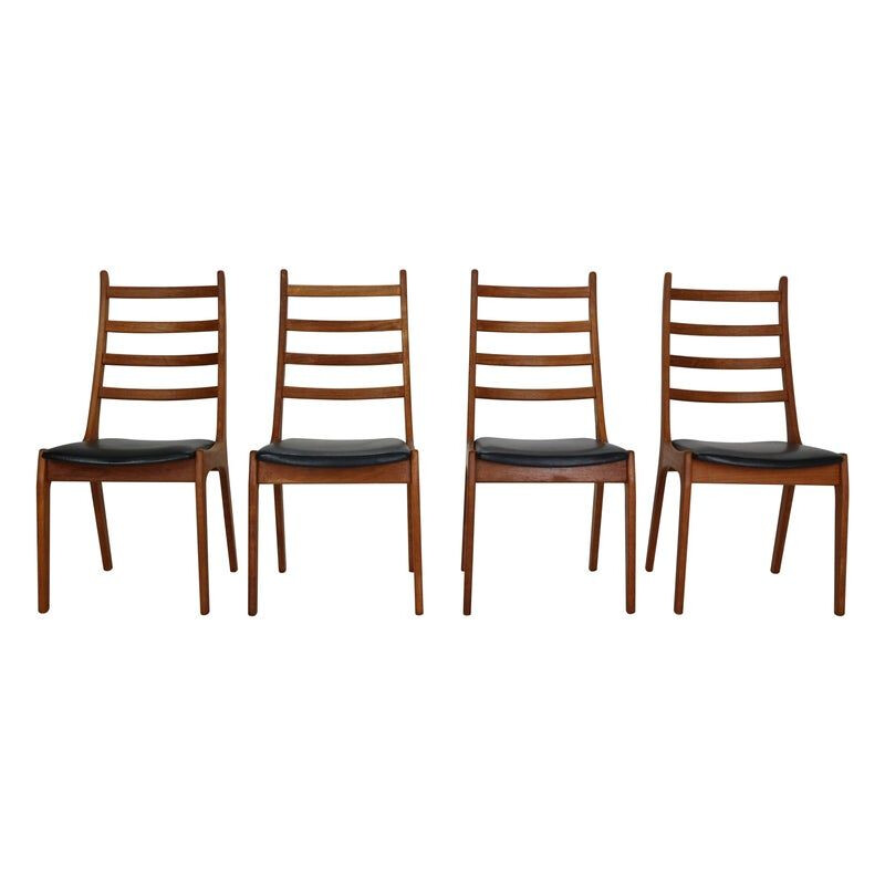 Set van 4 vintage teakhouten stoelen met verspringende rugleuning van Kai Kristiansen, Denemarken 1960