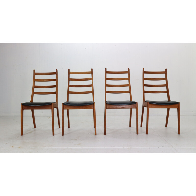 Set of 4 vintage teak ladder back dinning chairs by Kai Kristiansen, Denmark 1960s