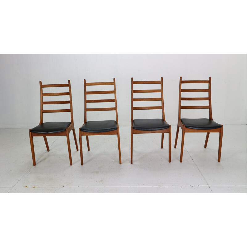 Set of 4 vintage teak ladder back dinning chairs by Kai Kristiansen, Denmark 1960s