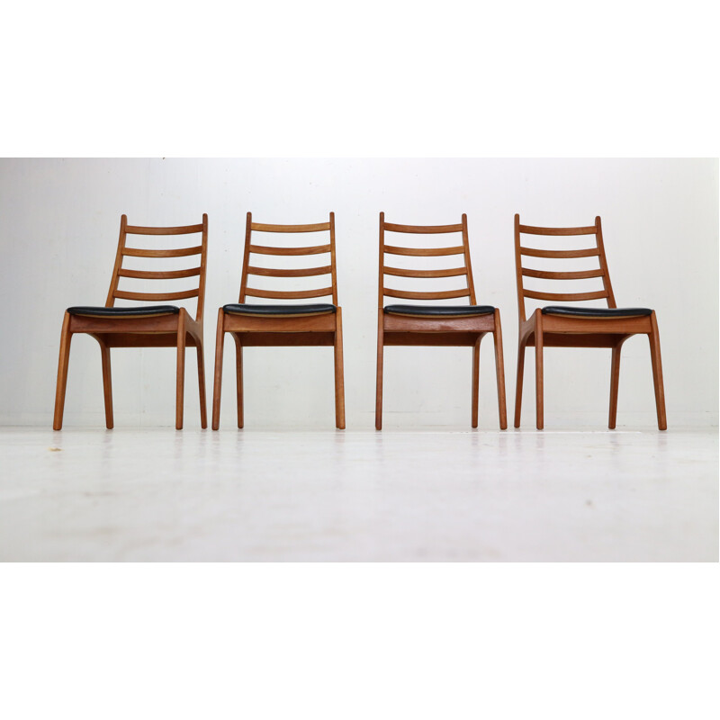 Set of 4 vintage teak ladder back dinning chairs by Kai Kristiansen, Denmark 1960s