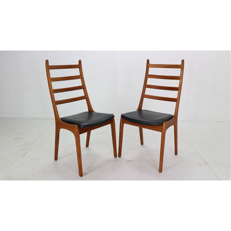 Set of 4 vintage teak ladder back dinning chairs by Kai Kristiansen, Denmark 1960s