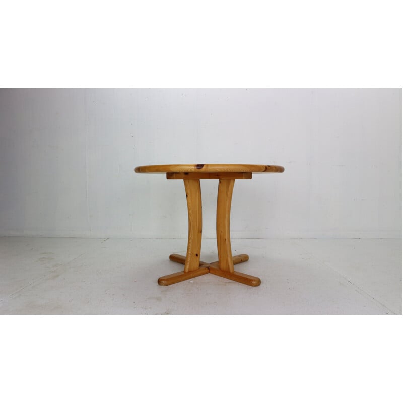 Table ronde vintage en pin massif, Danemark 1970