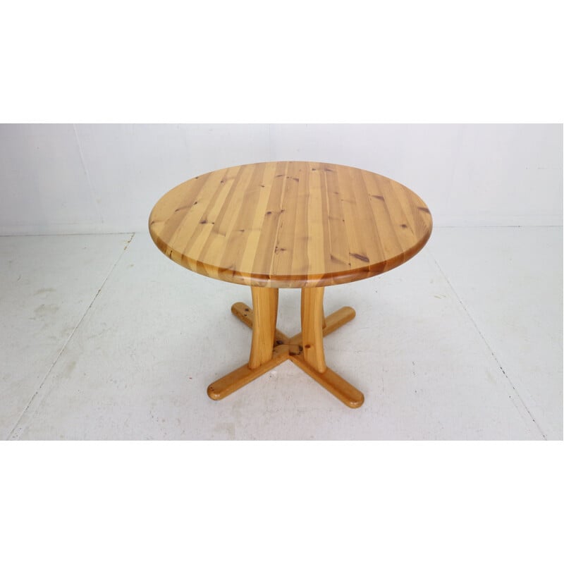 Table ronde vintage en pin massif, Danemark 1970