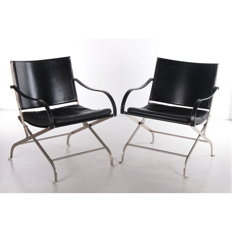Pair of vintage black leather Carlotta armchairs by Antonio Citterio, 1990s