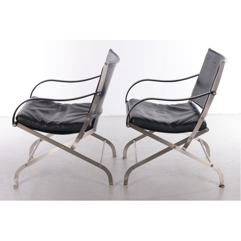 Paar vintage Carlotta fauteuils in zwart leer van Antonio Citterio, 1990