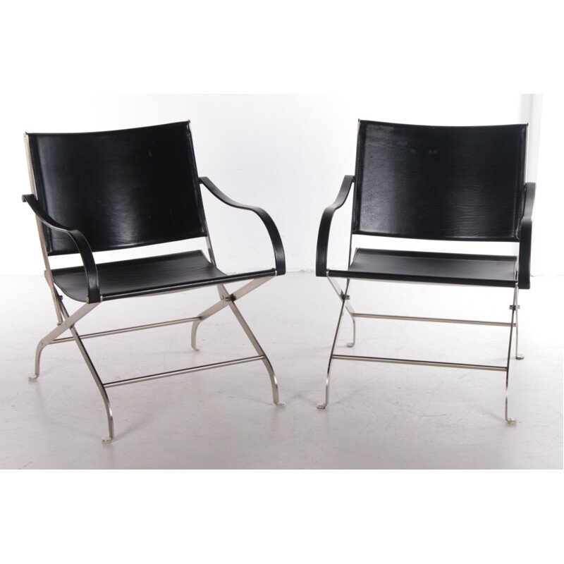 Pair of vintage black leather Carlotta armchairs by Antonio Citterio, 1990s