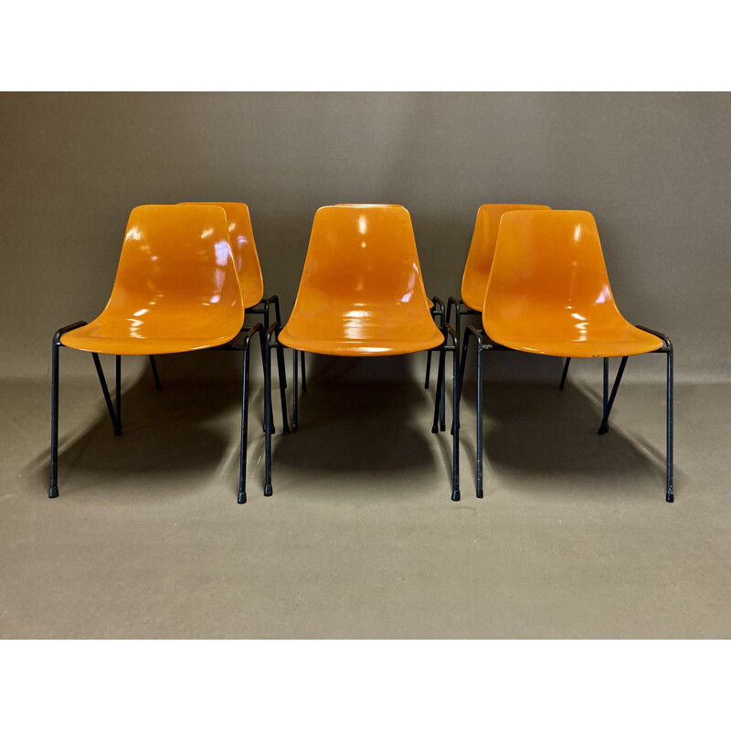 Set of 6 vintage fiberglass chairs by Georg Leowald, 1960