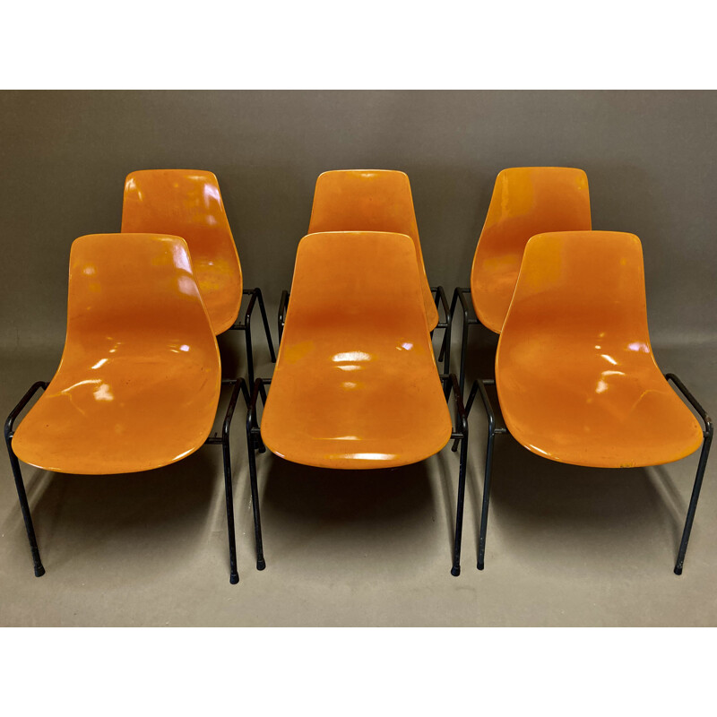 Ensemble de 6 chaises vintage en fibre de verre par Georg Leowald, 1960