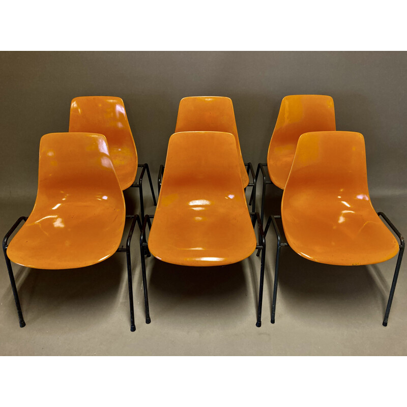 Set of 6 vintage fiberglass chairs by Georg Leowald, 1960