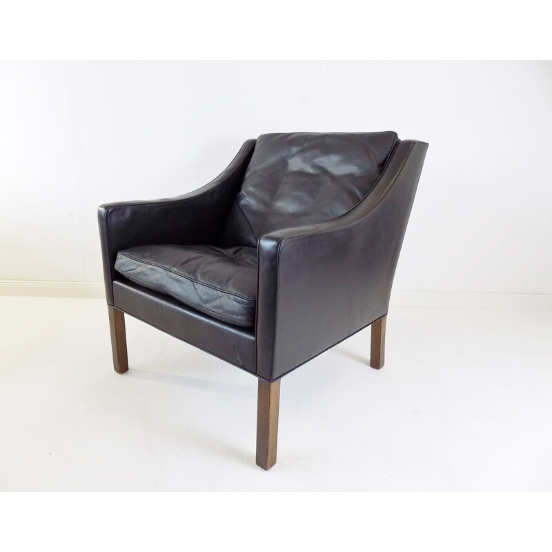 Vintage Fredericia 2207 black leather armchair by Borge Mogensen for Fredericia Furnitures, 1960s