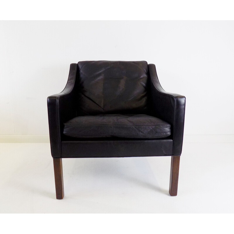 Vintage Fredericia 2207 black leather armchair by Borge Mogensen for Fredericia Furnitures, 1960s