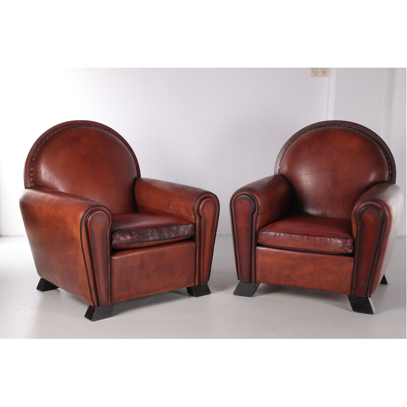 Pair of vintage sheepskin Art Deco armchairs by Lounge Atelier, 1960s