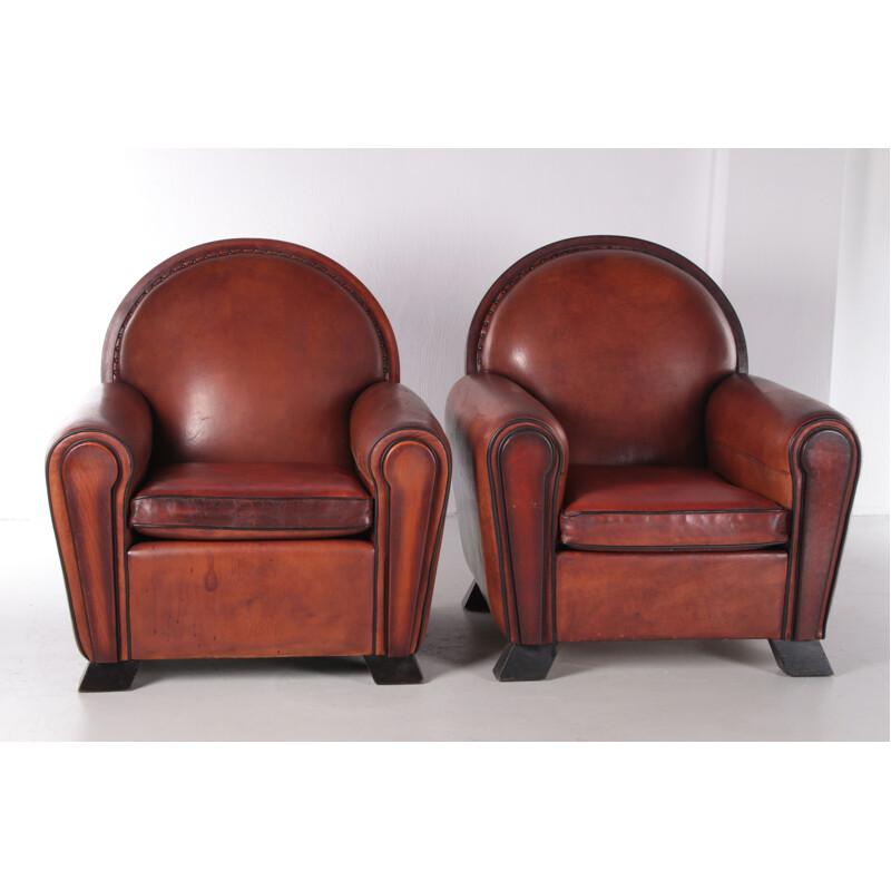 Pair of vintage sheepskin Art Deco armchairs by Lounge Atelier, 1960s
