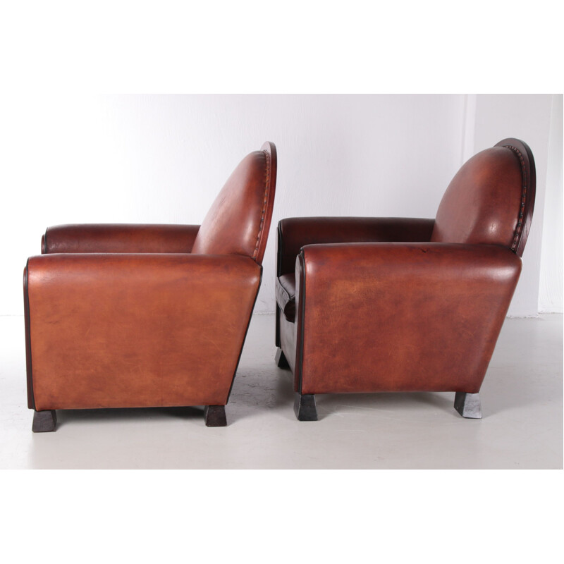 Pair of vintage sheepskin Art Deco armchairs by Lounge Atelier, 1960s