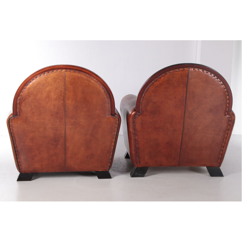 Paire de fauteuils Art déco vintage en cuir de mouton par Lounge Atelier, 1960