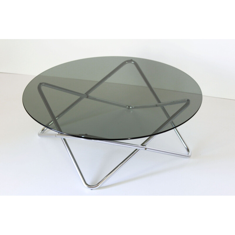 Vintage coffee table with smoked glass top and chrome frame, Italy 1970