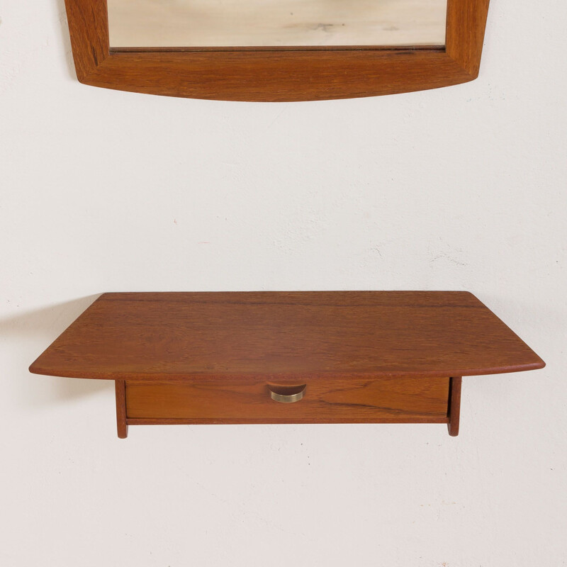 Danish vintage mirror with a teak console, 1960s