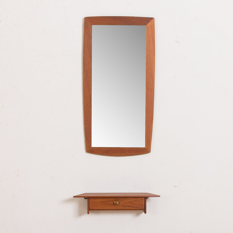 Danish vintage mirror with a teak console, 1960s