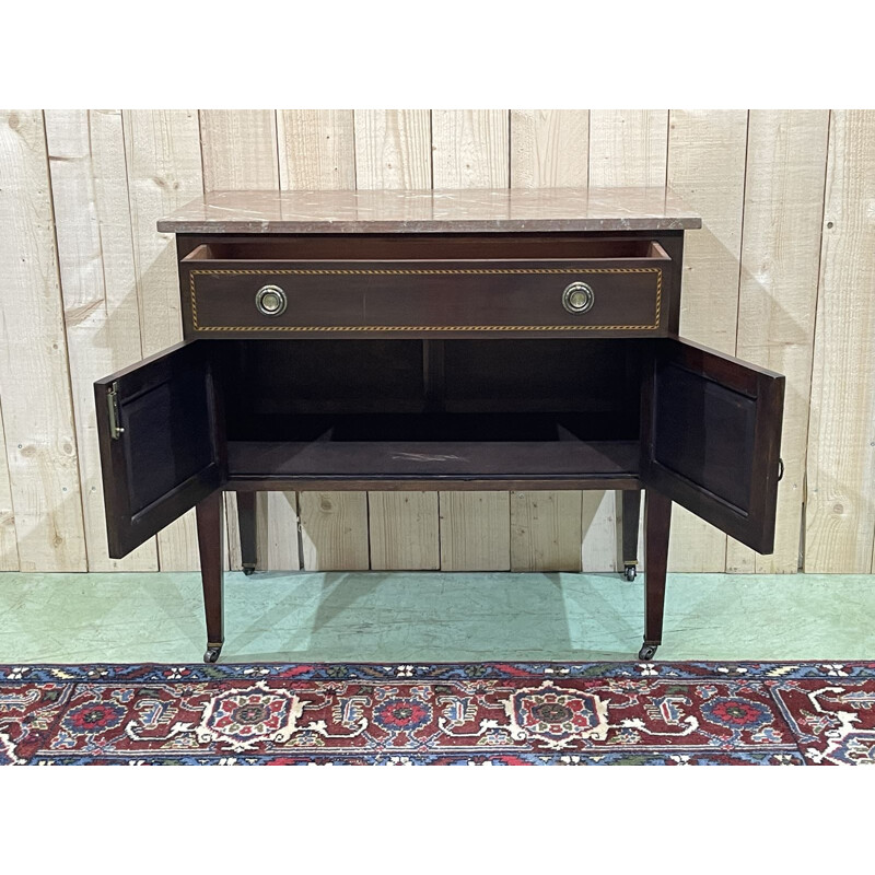 Vintage English mahogany sideboard with marble top, 1930