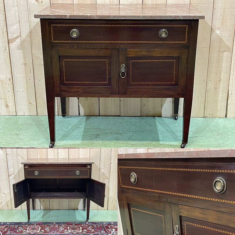 Vintage English mahogany sideboard with marble top, 1930