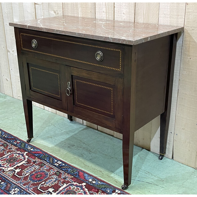 Vintage English mahogany sideboard with marble top, 1930
