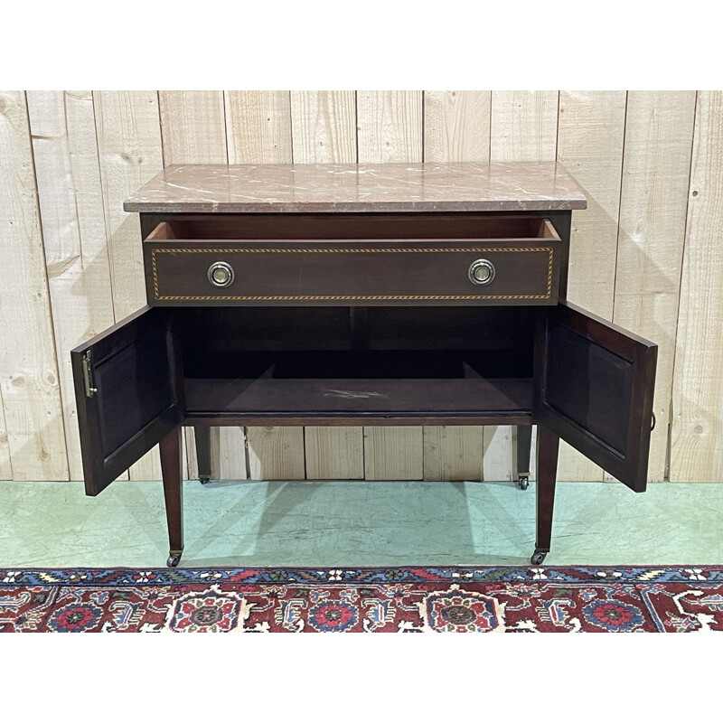 Vintage English mahogany sideboard with marble top, 1930