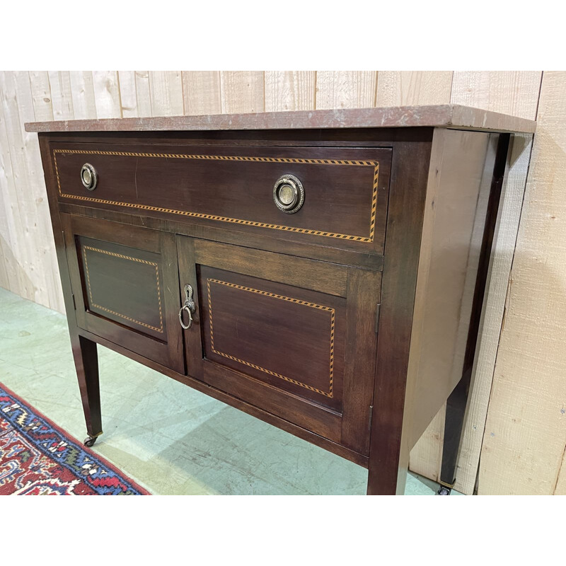Vintage English mahogany sideboard with marble top, 1930