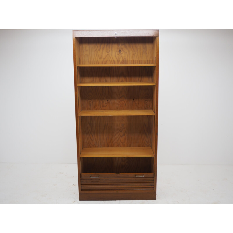 Teak vintage tambour office cabinet, Denmark 1960s