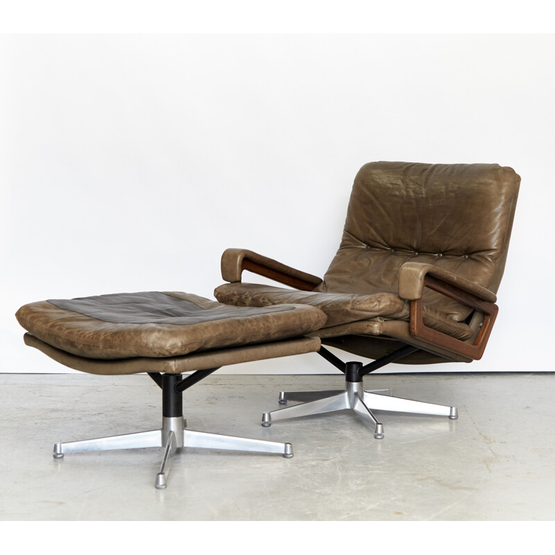 Vintage King swivel armchair & ottoman by André Vandenbrouck for Strässle, Switzerland