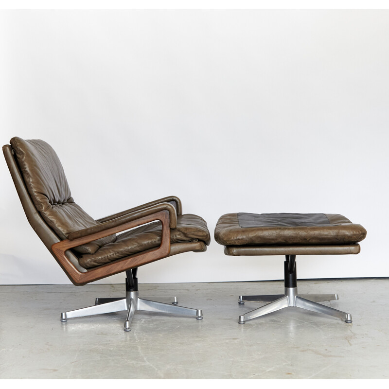 Vintage King swivel armchair & ottoman by André Vandenbrouck for Strässle, Switzerland