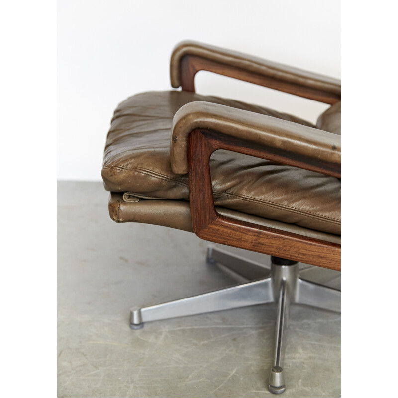 Vintage King swivel armchair & ottoman by André Vandenbrouck for Strässle, Switzerland