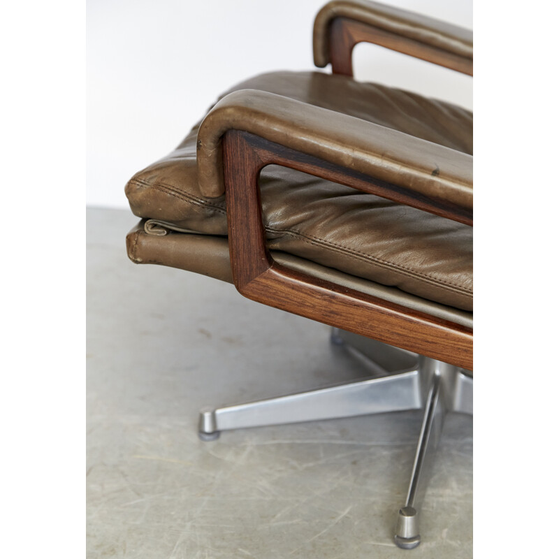 Vintage King swivel armchair & ottoman by André Vandenbrouck for Strässle, Switzerland