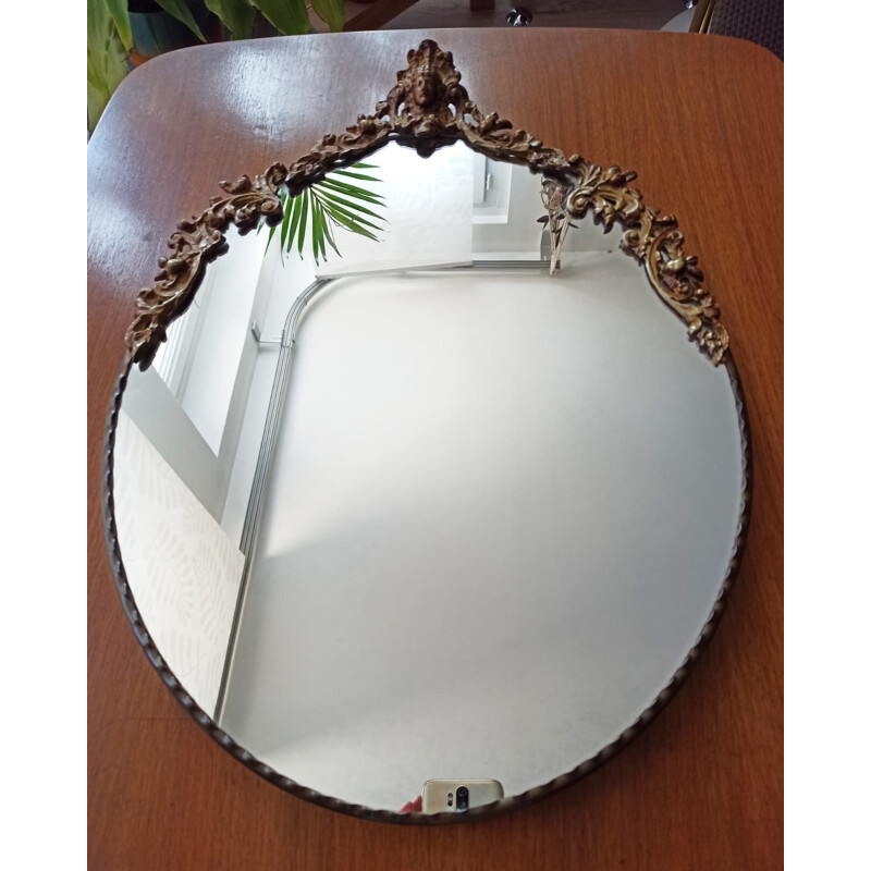 Vintage baroque mirror in brass and bronze patina