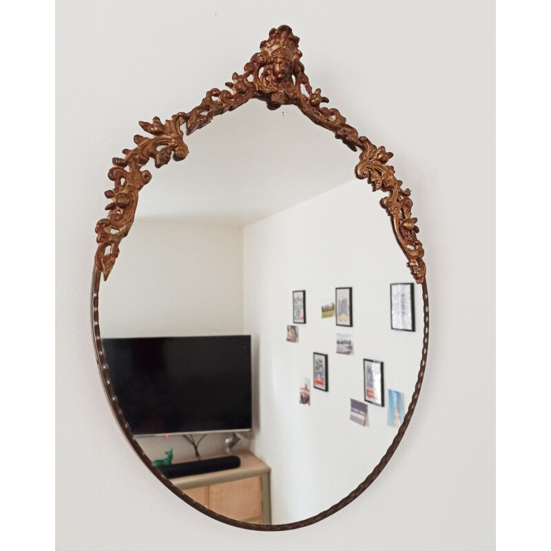 Miroir baroque vintage en laiton et patine bronze