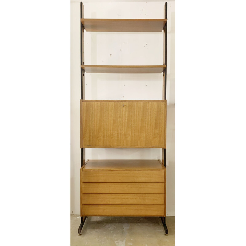 Vintage wooden wall unit with drawers, Italy 1960