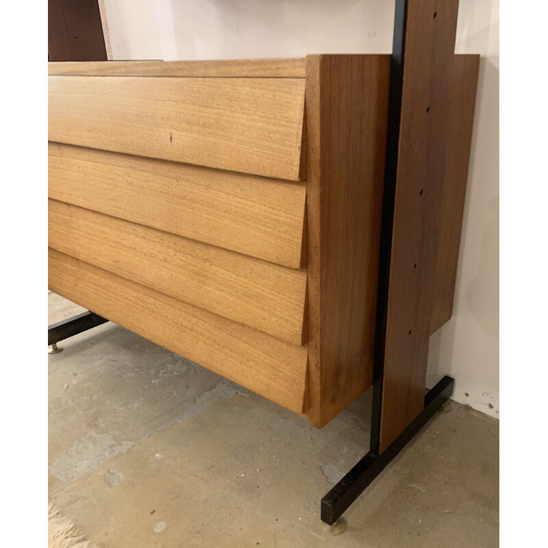 Vintage wooden wall unit with drawers, Italy 1960