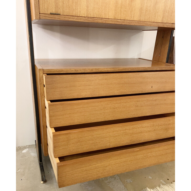 Vintage wooden wall unit with drawers, Italy 1960